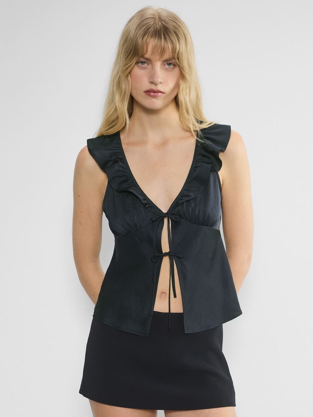 Aritzia Wilfred Tonka Satin Blouse - Dark Night Navy Satin Sleeveless Top